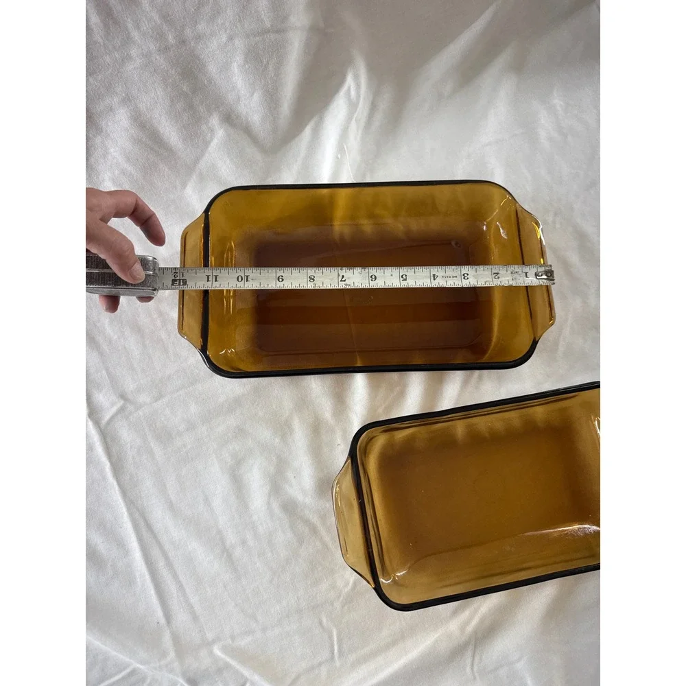 Vintage Fire King Amber Glass Baking Dish Set Anchor Hocking Rectangular 2pc